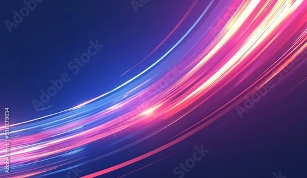 Fototapeta  Long Exposure Shot of Neon Light Trails on a Black Background, Creating an Abstract and Futuristic Design with Streaks of Pink, Blue, Purple, Red, Orange, and White