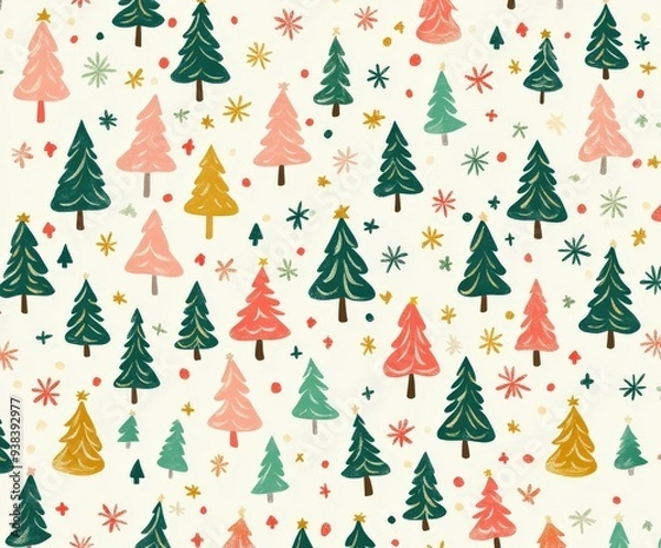 Obraz Cute Christmas tree doodle pattern with colorful holiday cheer