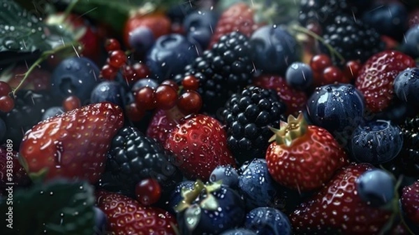 Fototapeta A close-up shot of various types of berries, ripe and ready for consumption