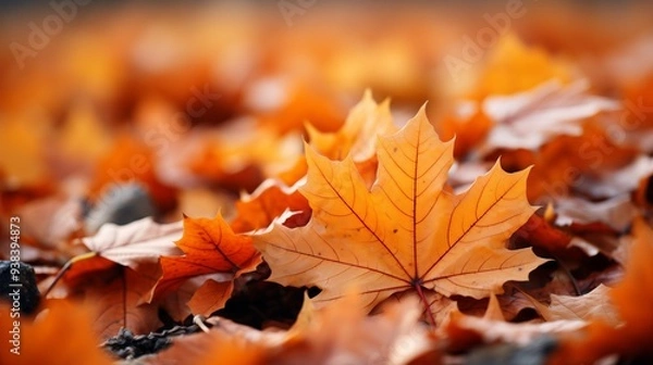 Fototapeta Beautiful autumn maple leaves background with a focus on the rich, vibrant colors of the season --ar 16:9 --style raw --stylize 750 --v 5.2 Job ID: cdec7891-4417-4cde-9752-ff3027e957dc