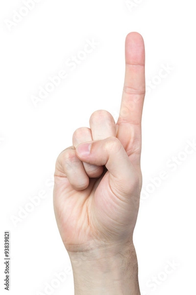 Fototapeta Counting man's hand isolated on white, count one