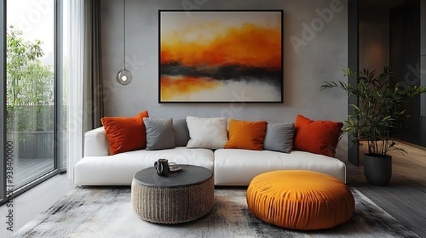 Fototapeta Japandi, Scandinavian interior design of modern living room.


