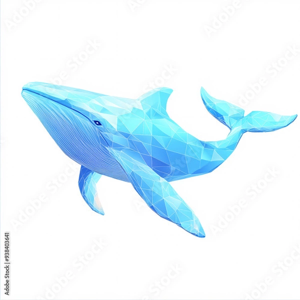 Fototapeta Geometric Polygonal Whale in Minimalistic Style, Abstract Marine Animal Design, Modern Digital Art with Blue Facets and Watercolor Textures, Ocean Wildlife Illustration