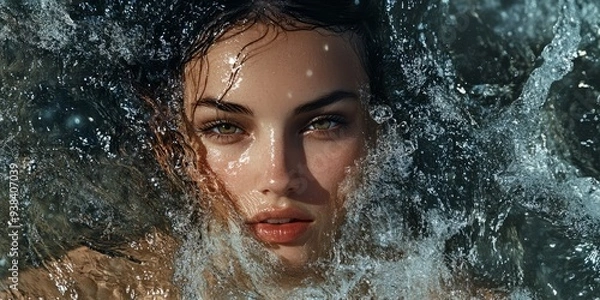 Obraz A woman's body surrounded by a cascade of flowing water, symbolizing the cleansing and rejuvenating power of nature.