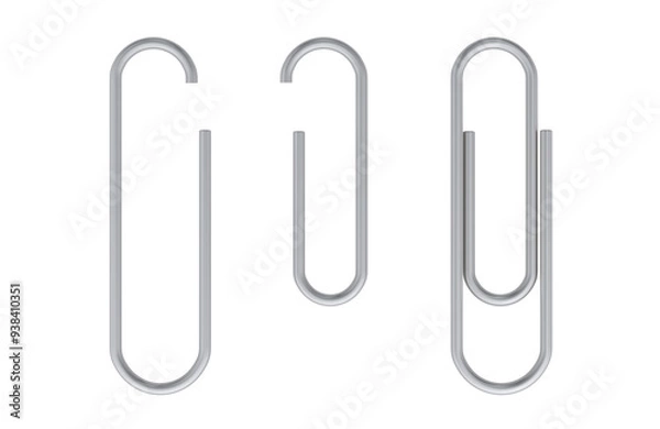 Obraz Paper Clips metallic on the sheet, 3D rendering isolated on transparent background