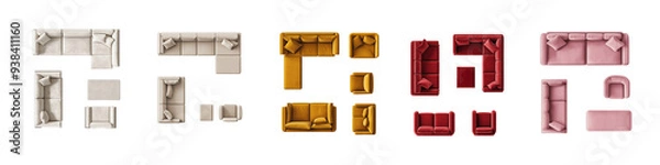 Obraz set of images of velvet sofas top view on transparent background
