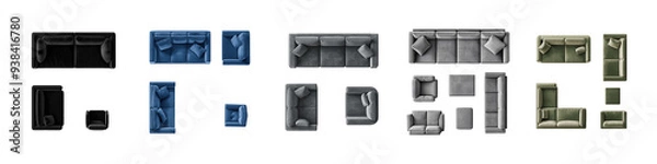 Obraz set of images of sofas top view on transparent background