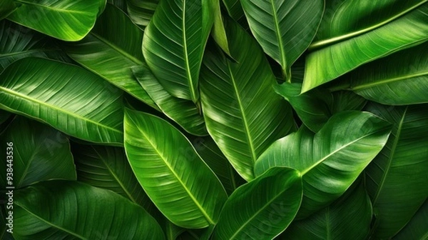 Fototapeta A close up of green leaves with a lush green background