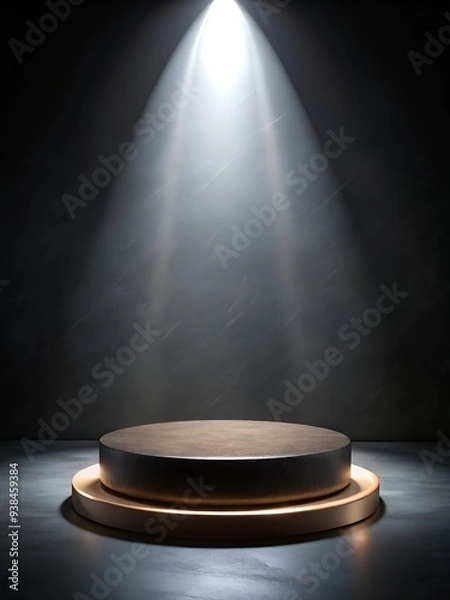Fototapeta Dramatic Spotlight Illuminating a Stage Podium for Product Display or Performance Promotion