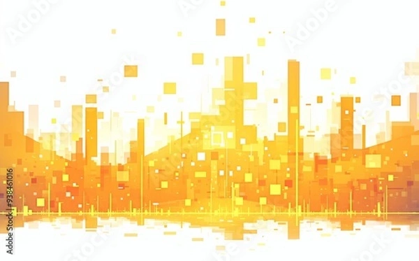 Fototapeta  Pixel Art Style Banner with Yellow Squares and Orange Borders for Audio Services on White Background