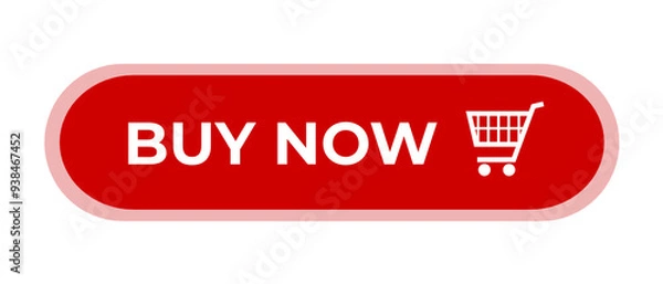 Fototapeta Buy Now. Buy now button with shopping cart. Modern button for web site. Online shopping. Red button isolated  on transparent background. 