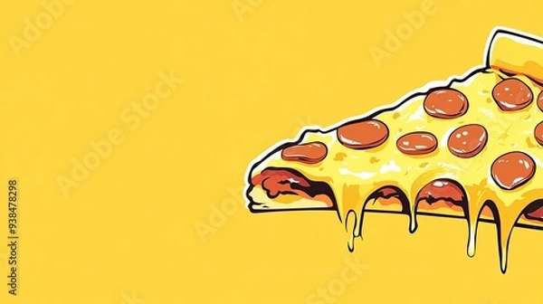 Fototapeta A clipart image of a pizza slice with a bite taken out, with space for text or logos on the side.