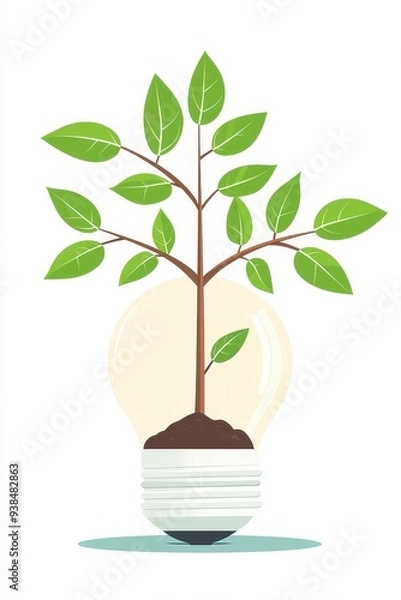 Fototapeta Green Plant Growing Inside Light Bulb   Eco Friendly Concept
