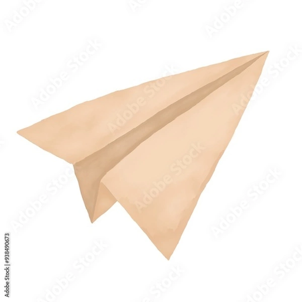 Fototapeta Paper airplane from kraft paper drawing digital watercolor illustration for printing and web