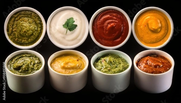 Fototapeta Assorted Indian Dips and Sauces for Snacks