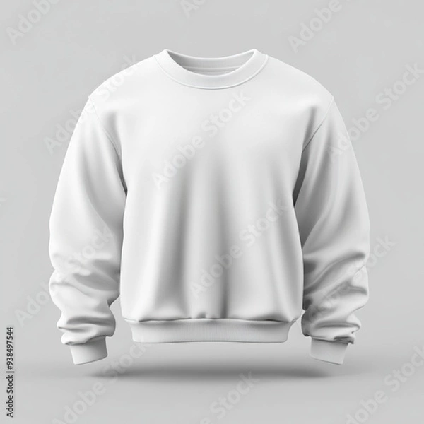 Fototapeta A plain white crew neck sweatshirt with long sleeves, isolated on a white background.