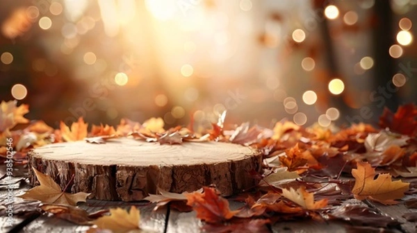 Fototapeta empty product podium on autumn forest background