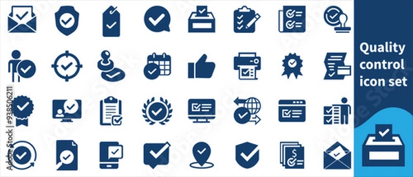 Obraz Quality control icon set. Containing inspection, evaluation, product, quality assurance, process, testing and more. Solid vector icons collection.