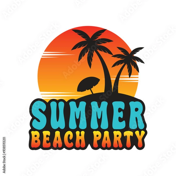 Fototapeta summer beach palm tree island logo design vector template