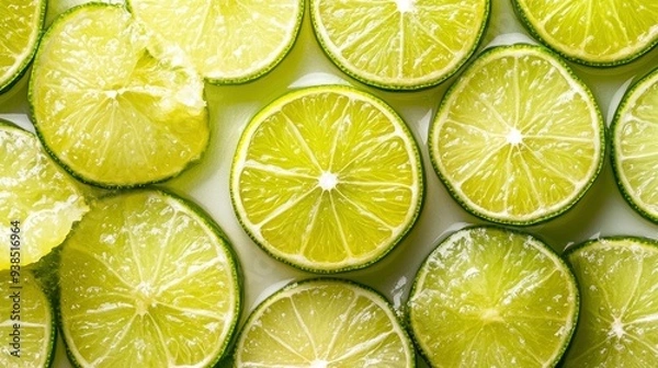 Fototapeta Fresh juicy lime slices as background, top view , ai