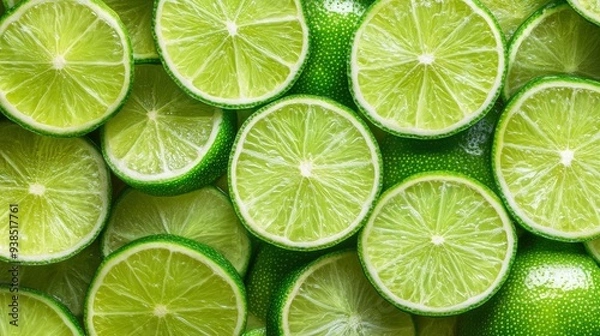 Obraz Fresh juicy lime slices as background, top view , ai