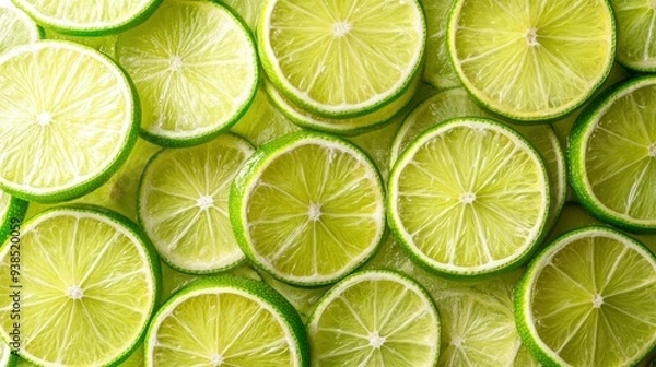 Obraz Fresh juicy lime slices as background, top view , ai