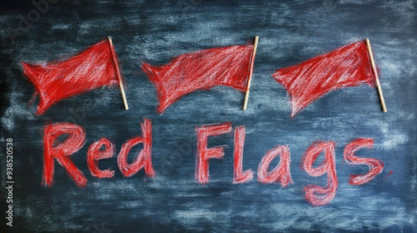 Fototapeta Red Flags written on blackboard chalkboard, warning or caution signs meme
