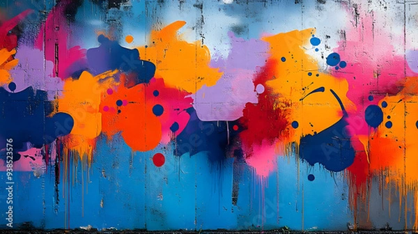 Fototapeta Abstract Colorful Graffiti Splashes on a Concrete Wall.