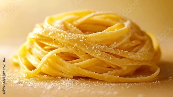 Fototapeta Carbonara paste on a beige background : Generative AI