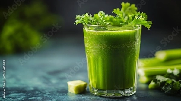 Fototapeta Celery green juice in glass Healthy drink for detox : Generative AI
