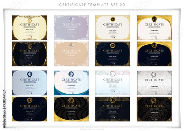 Fototapeta 賞状セット（横向き）20　certificate　ディプロマ　表彰状　フレームデザイン