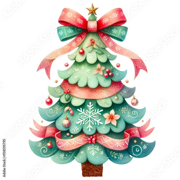 Obraz Colorful Christmas trees with festive gifts, A collection of beautifully decorated Christmas trees adorned with bows, ornaments, and surrounded by wrapped presents, evoking holiday cheer, Christmas 


