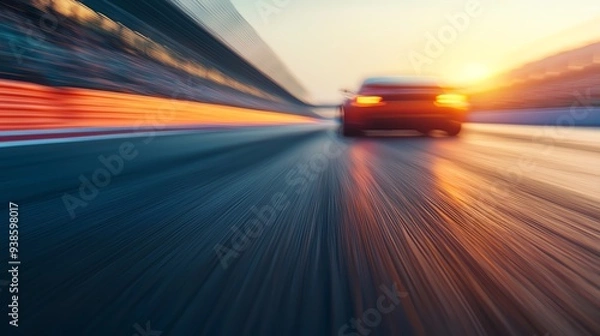 Fototapeta Race car crossing the finish line in a blur, flames trailing from exhaust, symbolizing speed, power, and victory in motorsport