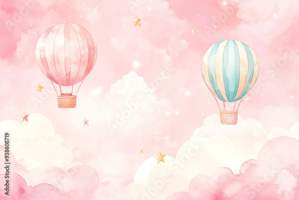 Fototapeta Pink & Blue Hot Air Balloons.
