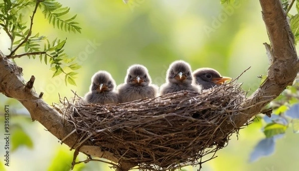 Obraz  Peekaboo Baby birds in a nest