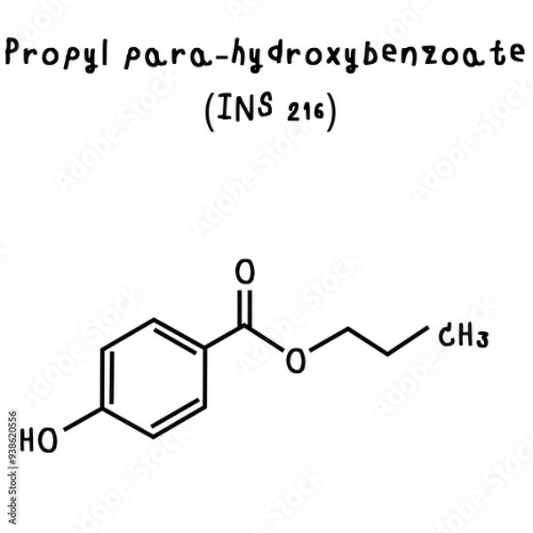 Fototapeta chemical structure of Propyl para-hydroxybenzoate illustration