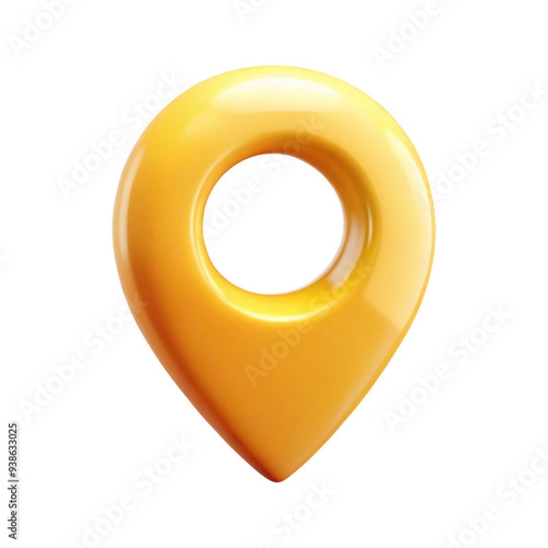 Fototapeta 3D yellow location pin icon with a hollow center, representing navigation, direction, and maps in a sleek, modern design. Isolated on transparent background, png.