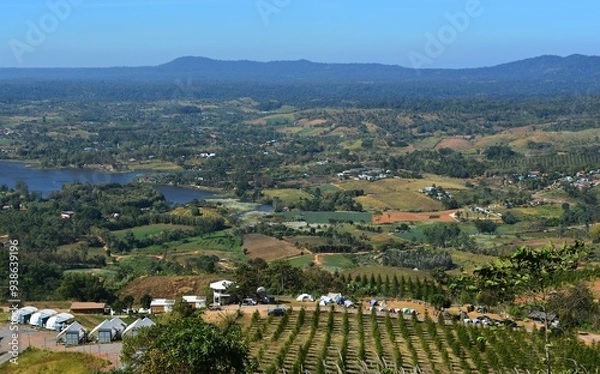 Fototapeta Aerial view from the viewpoint behind the post office, Khao Kho District, Phetchabun Province, Thailand.