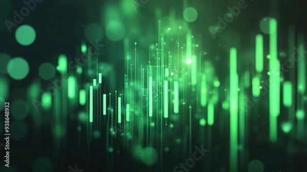 Fototapeta green stock market chart background with bokeh lights