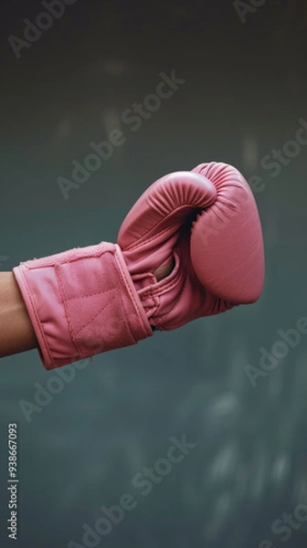 Fototapeta Arm with Pink Boxing Glove Symbolizing Fight Against Breast Cancer
