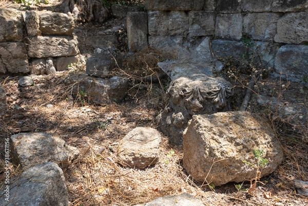 Fototapeta Stone  fragments of inner rooms of synagogue from 1st 2nd centuries AD near Beit Shearim necropolis near Kiryat Tivon city in the northern Israel