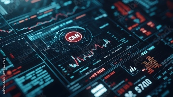 Fototapeta Financial Data Display with Stock Market Charts and Graphs