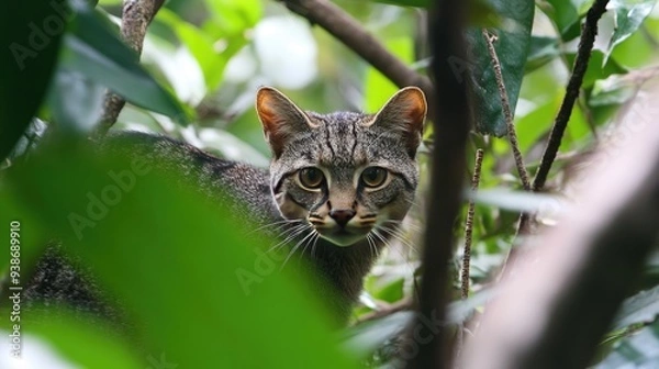 Fototapeta A Close-Up View of a Wild Cat in the Undergrowth