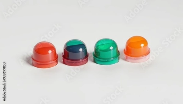 Fototapeta  Colorful plastic pill capsules on a white background