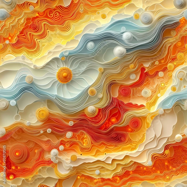 Obraz 3Dペーパークラフト風の太陽フレアと太陽黒点パターン