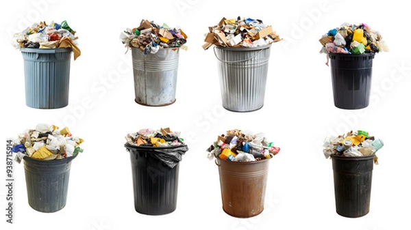 Fototapeta trash can full of trash isolated on a transparent PNG background, white background , cut out, clipping path, Generative Ai