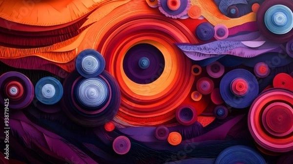 Fototapeta 94. "A modern scene of concentric paper cut circles and geometric patterns with a rich, dynamic background