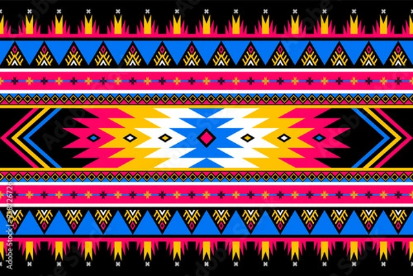 Fototapeta Aztec pattern Boho pattern Ethnic pattern, vibrant tribal design, native American inspired artwork, colorful geometric print, ethnic boho background, indigenous textile motif, Mexican folk art.