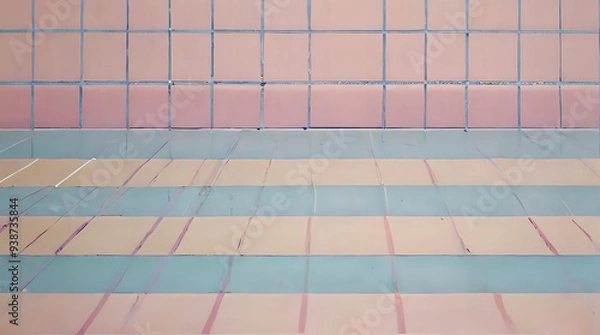 Obraz a picture of a tiled floor with a pink and blue wall