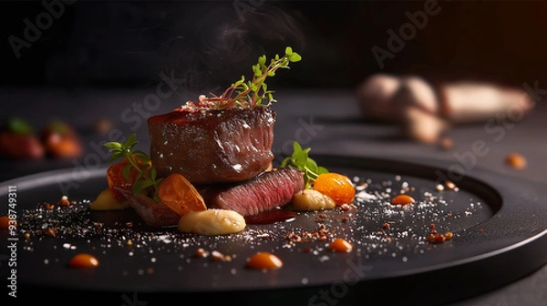 Obraz Artisanal Gourmet Dish with Elegant Presentation in a Fine Dining Setting